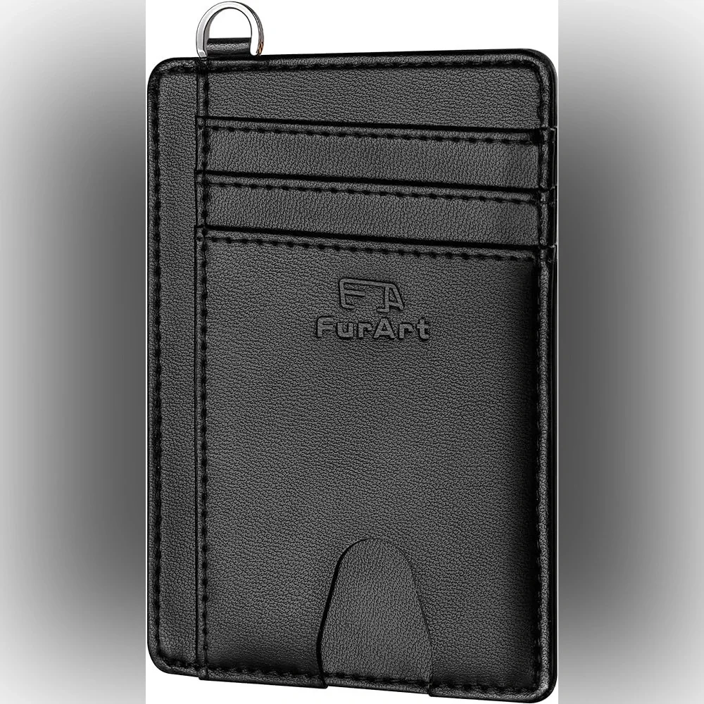 Black Leather Wallet Women Card Money Holder RFID Block Slim Minimalist Pocket